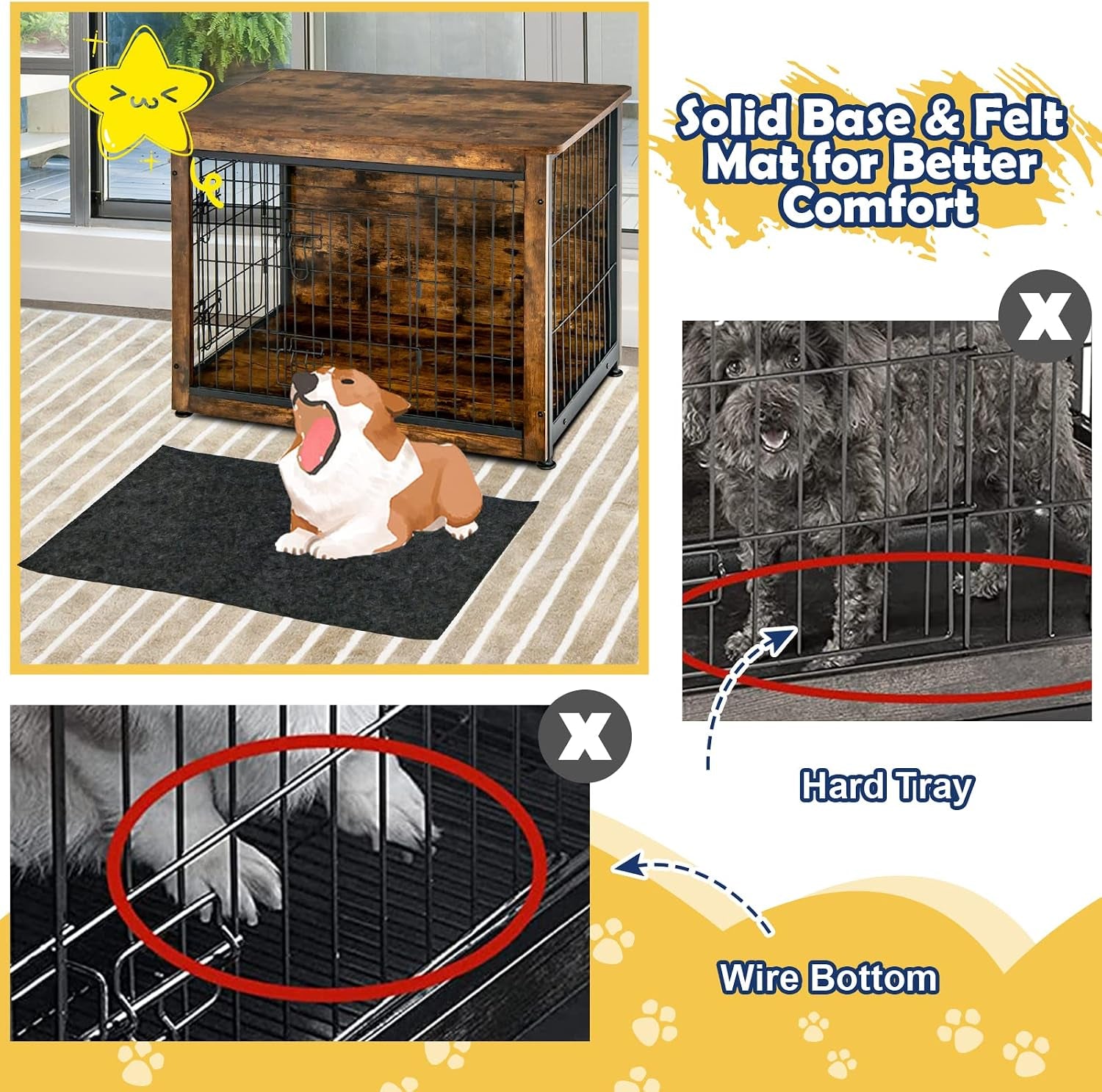 Dog Crate Furniture with Removable Tray/Felt Mat, Wood Dog Cage End Table for Small & Medium Dogs, Industrial Double Doors Chew-Proof Dog House Dog Kennel Indoor