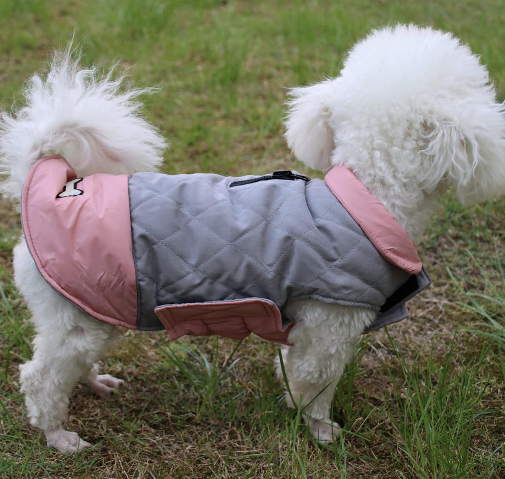 Reversible Dog Coats for Small Dogs Waterproof Warm Dog Jacket for Cold Winter,Pink and Grey M