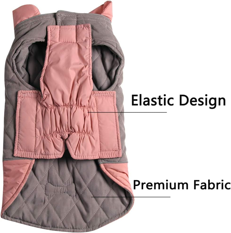 Reversible Dog Coats for Small Dogs Waterproof Warm Dog Jacket for Cold Winter,Pink and Grey M