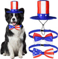 3 PCS Dog 4Th of July Outfit, 4Th of July Dog Clothes Uncle Sam Dog Top Hat, American Flag Dog Bow Tie Collar Red White and Blue Dog Bowtie for Small Medium Large Dogs (Dog Hat & 2Xbow Tie)