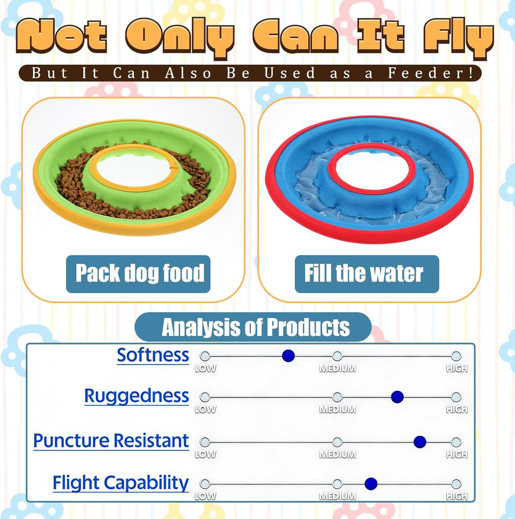 3 Pcs Flying Disc Dog Fetch Toys, 9.05 Inch Interactive Flyer and Tug Toys, Feedable Lightweight Nylon Fabric Pet Training and Outdoor Exercise Toys for Small, Medium, Large Dogs, Safe on Teeth