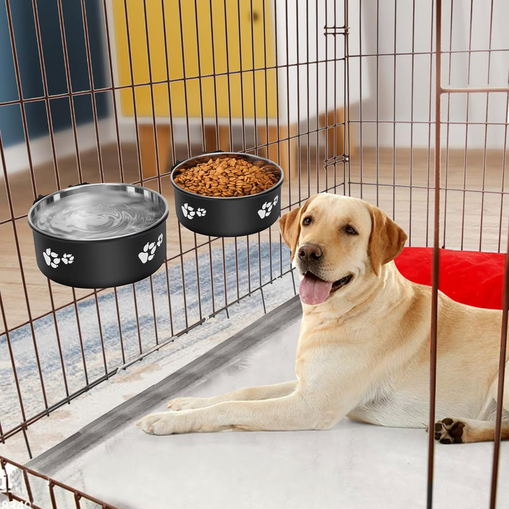 Kennel Water Bowls No Spill, 2Pack Stainless Steel Dog Food & Water Bowls for Kennel Cage Crate, Hanging Pet Bowls for Small and Large Dogs, Cats...(7.1 * 2.8”& 6.3 * 2.6”)