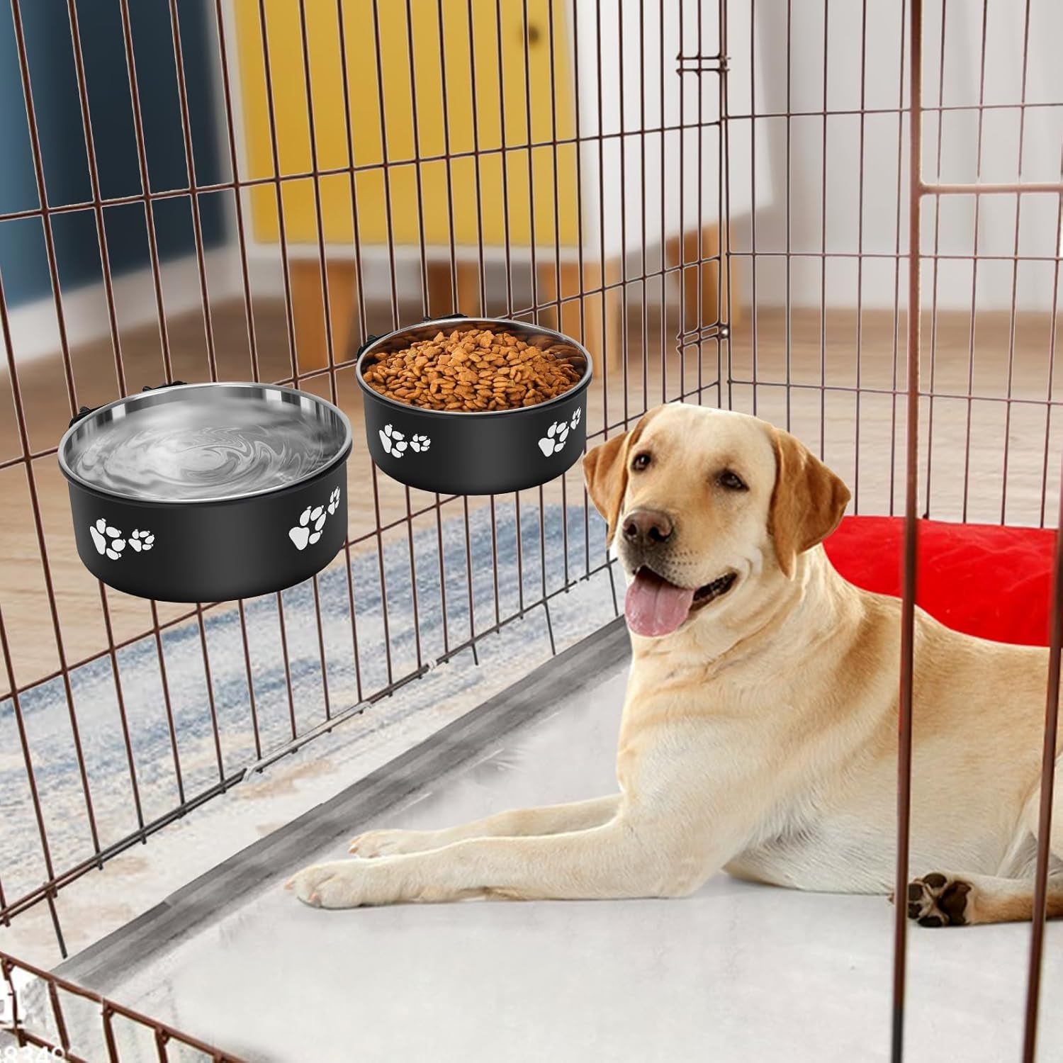 Kennel Water Bowls No Spill, 2Pack Stainless Steel Dog Food & Water Bowls for Kennel Cage Crate, Hanging Pet Bowls for Small and Large Dogs, Cats...(7.1 * 2.8”& 6.3 * 2.6”)