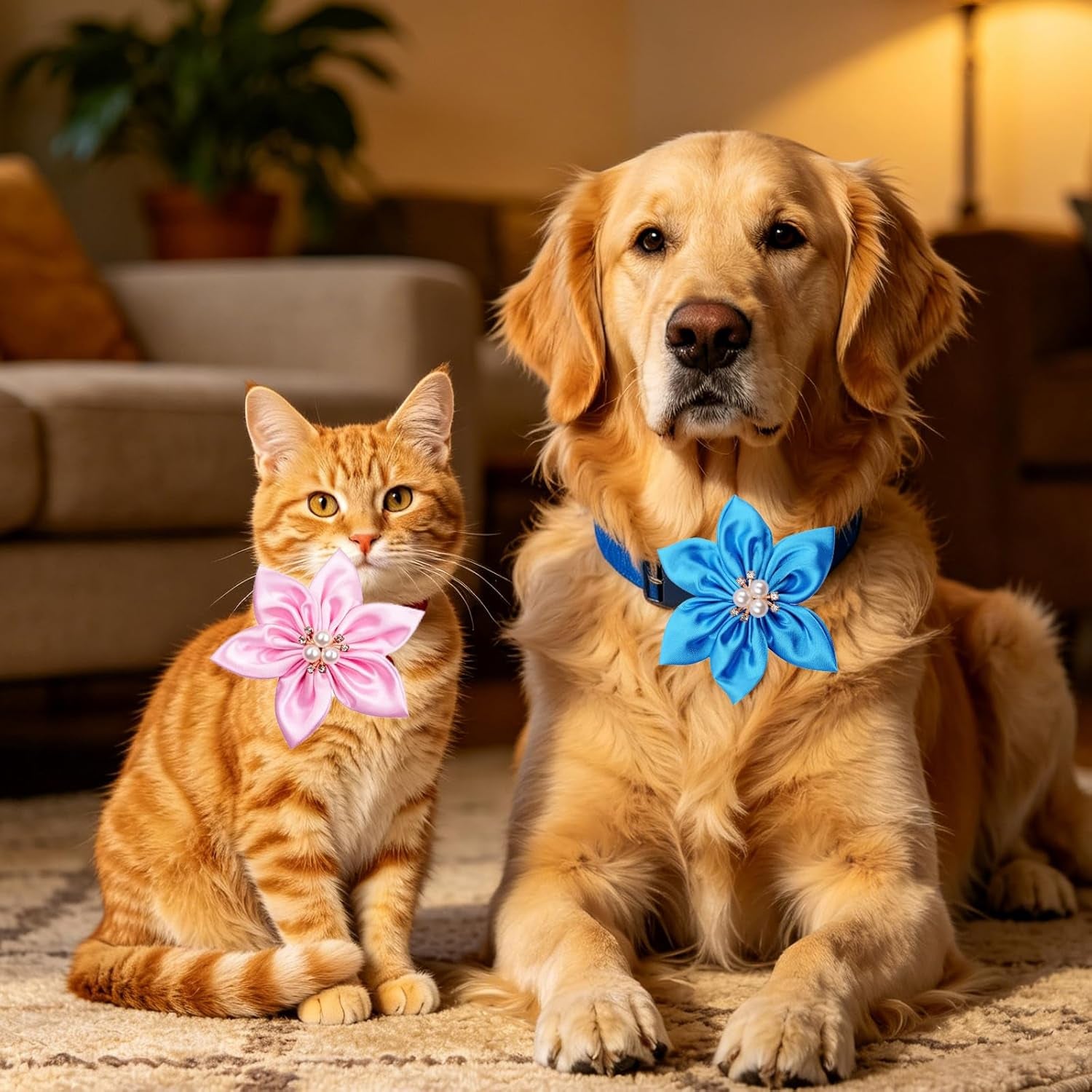 8 PCS Flower Rhinestone Dog Collar, Adjustable Bling Sparkling Jewelry Pet Necklace for Small Medium Dogs Cats, Comfortable Fashion Grooming Accessories for Wedding Party