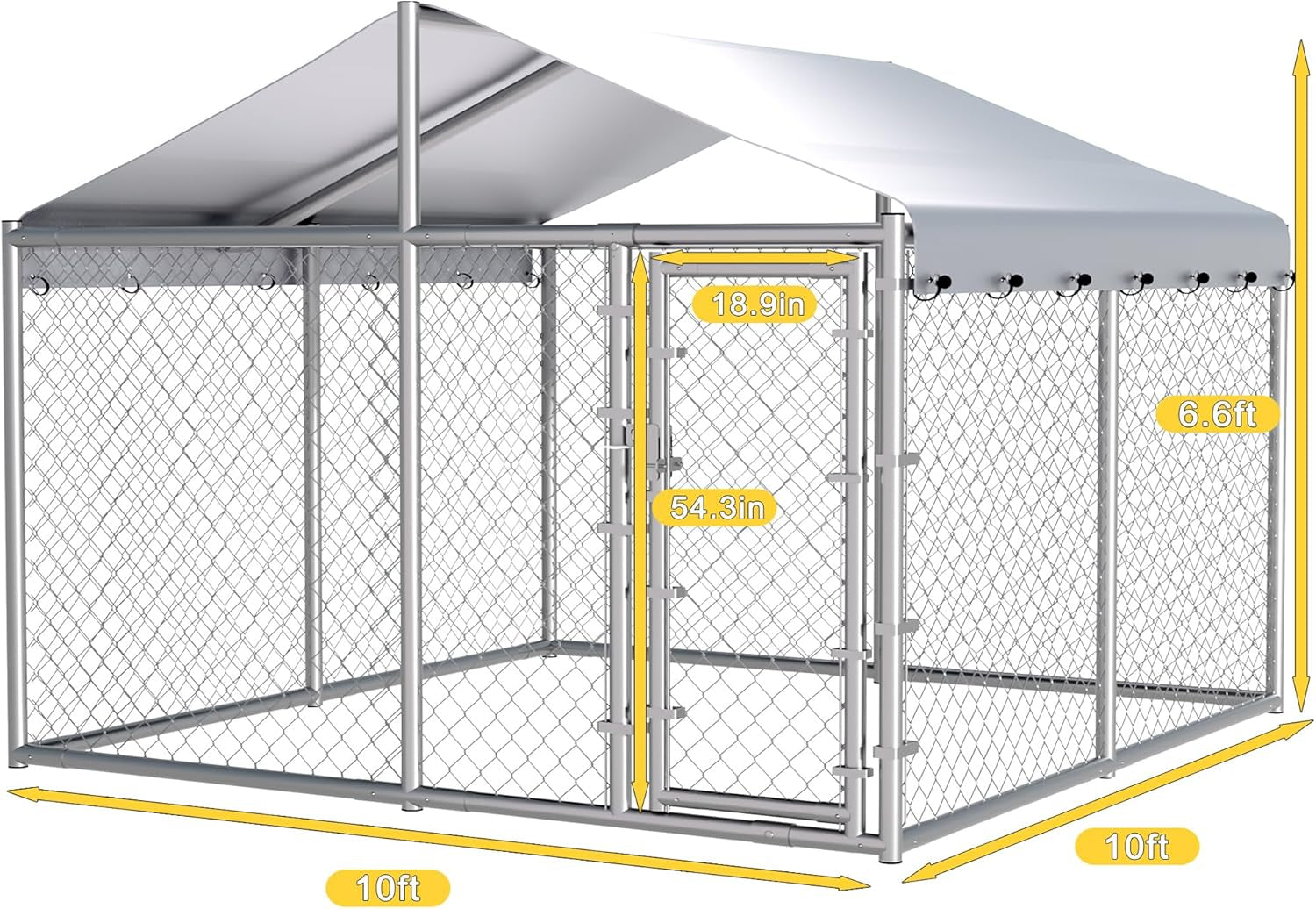10X10Ft Extra Large Dog Kennel Outdoor, Heavy-Duty outside Dog Kennel with Roof, Security Latch-Lock Door, Chain-Link Dog Enclosure Dog Run for Yard with Cover
