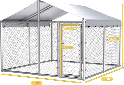 10X10Ft Extra Large Dog Kennel Outdoor, Heavy-Duty outside Dog Kennel with Roof, Security Latch-Lock Door, Chain-Link Dog Enclosure Dog Run for Yard with Cover