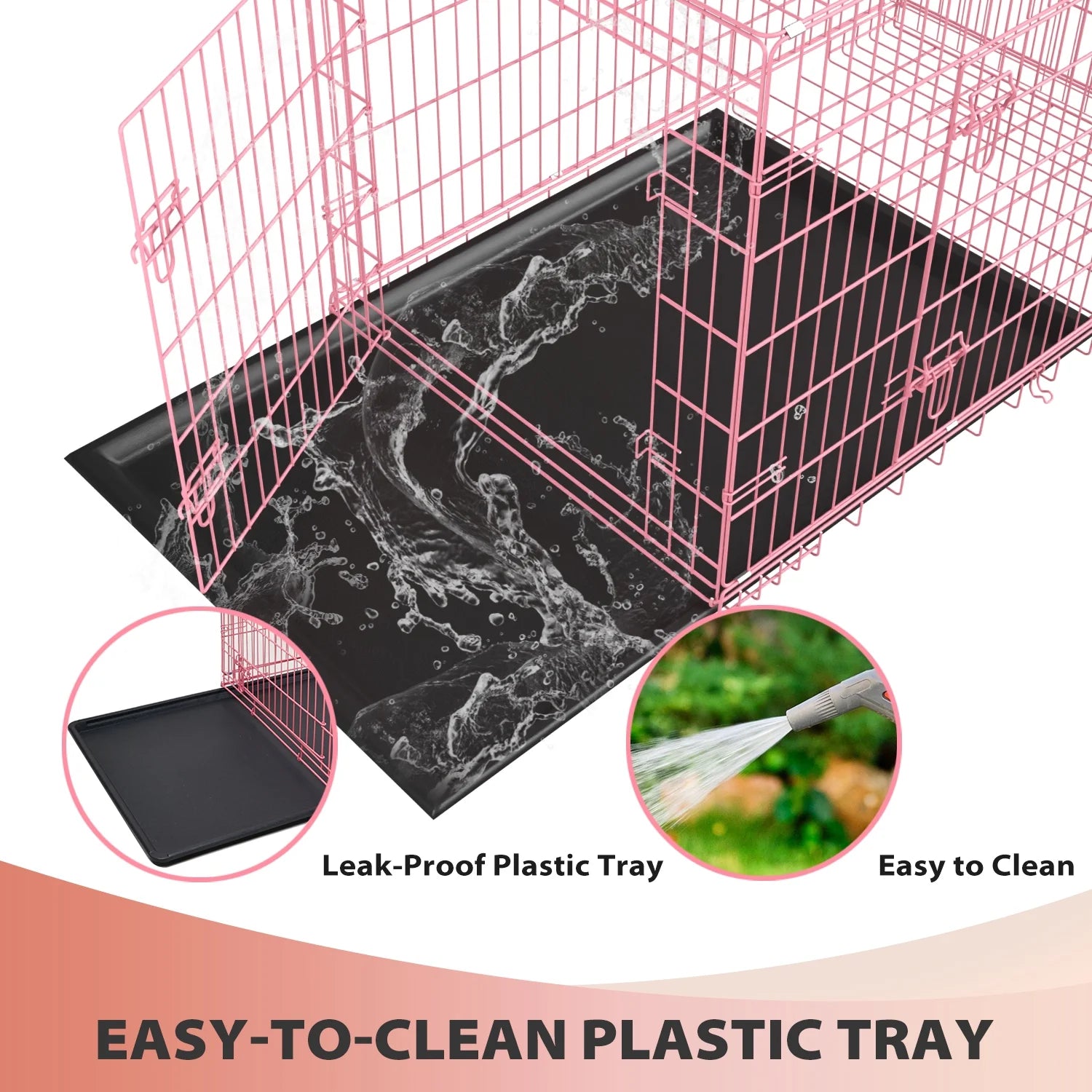 36 Inch Dog Crate, Dog Crates and Kennels Foldable Large Dog Crate for Large Dogs with Handle Double-Door Outdoor Metal Wire Dog Cage with Plastic Tray for Medium Dogs, Pink