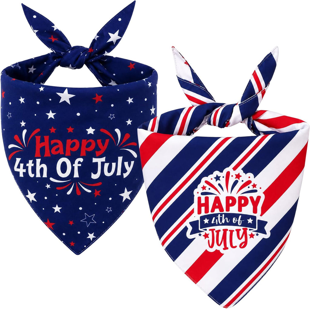 4Th of July Bandanas for Dog - 2 Pcs Reversible Patriotic Dog Bandanas with Star for Fourth of July Memorial Independence Day Parades Freedom Day Family Photos