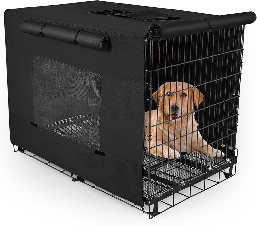 Dog Crate Cover 42 Inch Thickened Dog Kennel Cover Windproof Puppy Cage Cover with Mesh Windows on Both Sides Portable Crate Covers for Dogs Cages Fit for Indoor/Outdoor Use