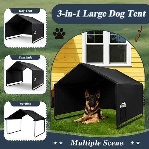 3 in 1 Extra Large Dog House Outdoor,Dog Shade with Roller Shutters and Removable Rear Door，Outside Sun Rain Canopy Pet House for Pet Cat Chicken Livestock 4'X 4'X 3.3' (Black)