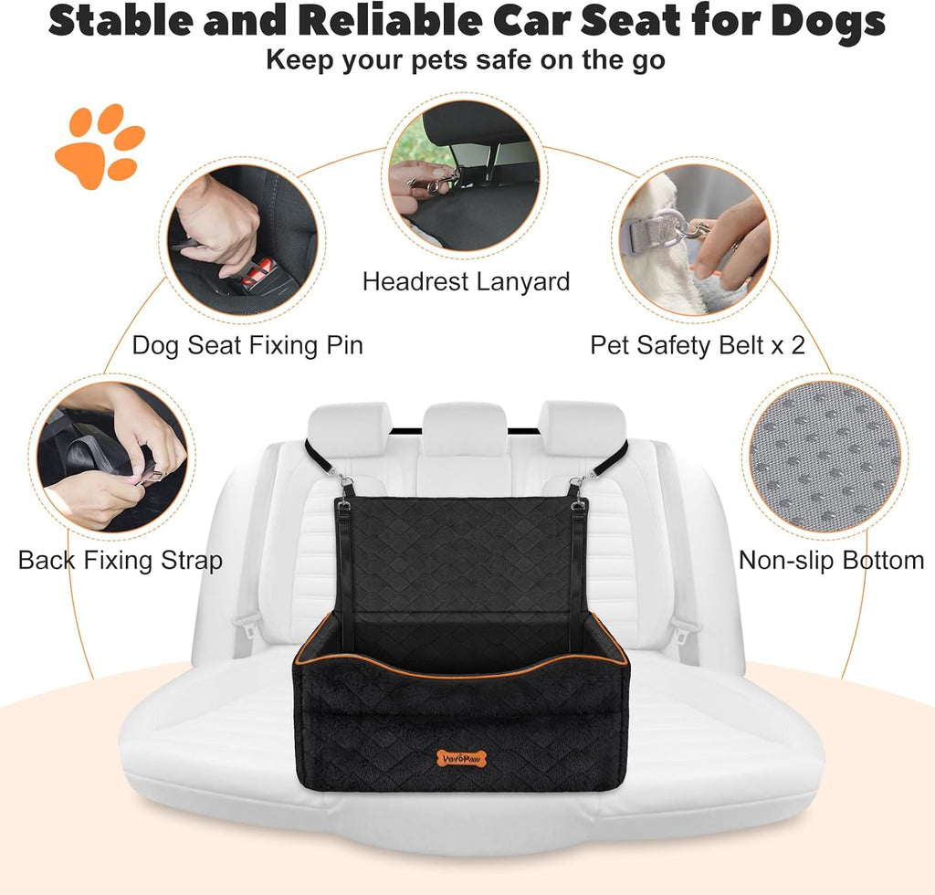 Medium Dog Car Seat, Dog Booster Seat under 50Lbs or 2 Small Dogs Washable, Pet Car Seats with 2 Safety Leash, Dogs Sofa Bed Cushion Add Thick Sponge, Pet Cars Carrier for Travel, Black