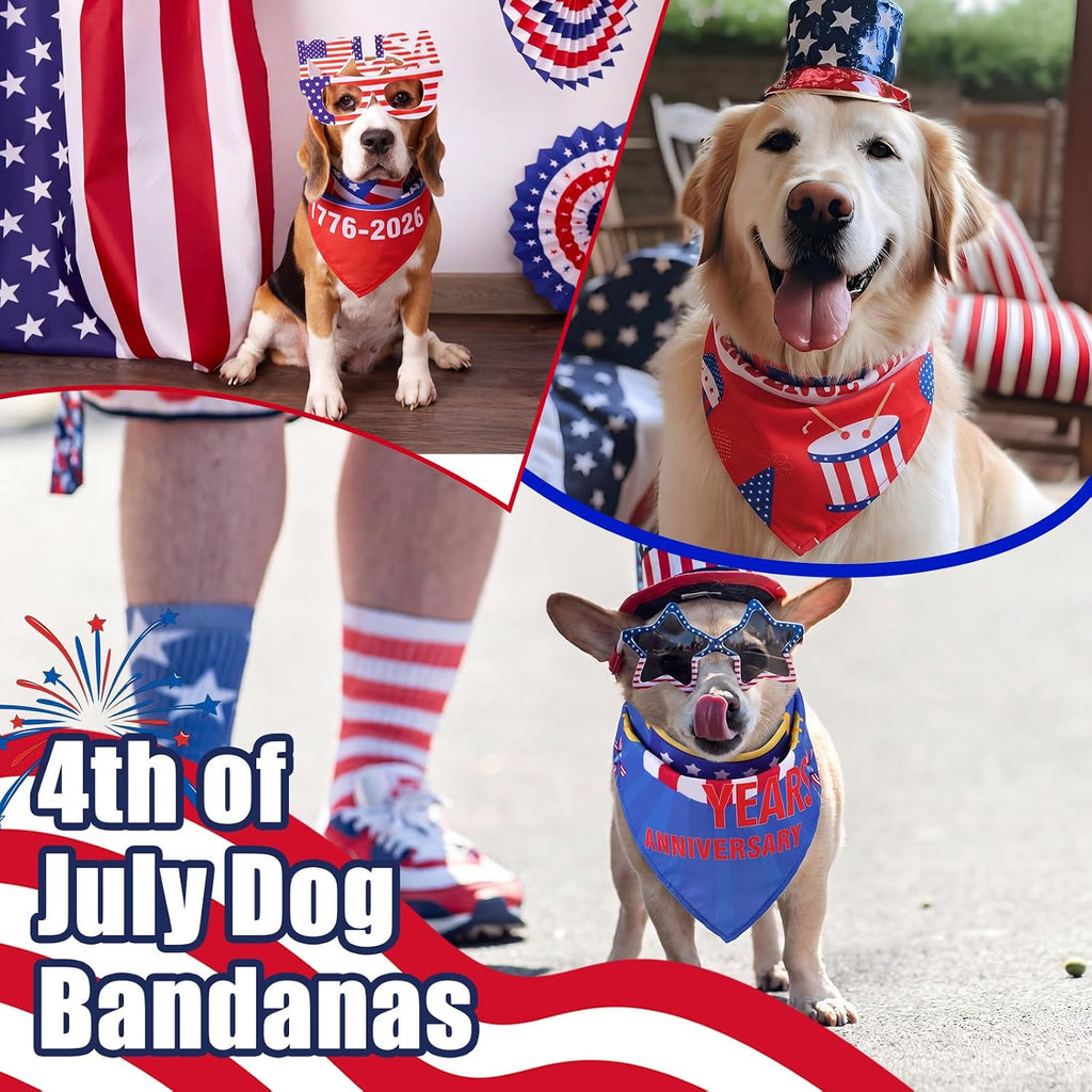 50 Pcs 4Th of July Dog Bandanas 250Th Anniversary Pet Bandanas Bulk Independence Day Triangle Pet Bibs Scarf for Medium Large Dog 4Th of July 250Th Festival Costume