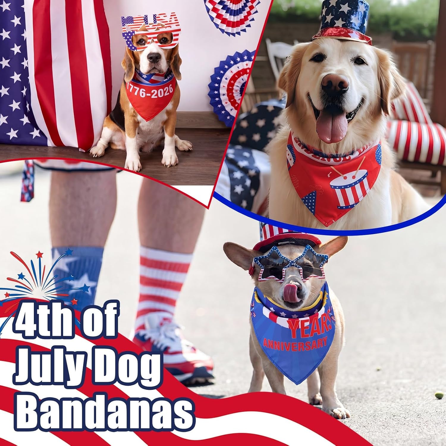 50 Pcs 4Th of July Dog Bandanas 250Th Anniversary Pet Bandanas Bulk Independence Day Triangle Pet Bibs Scarf for Medium Large Dog 4Th of July 250Th Festival Costume