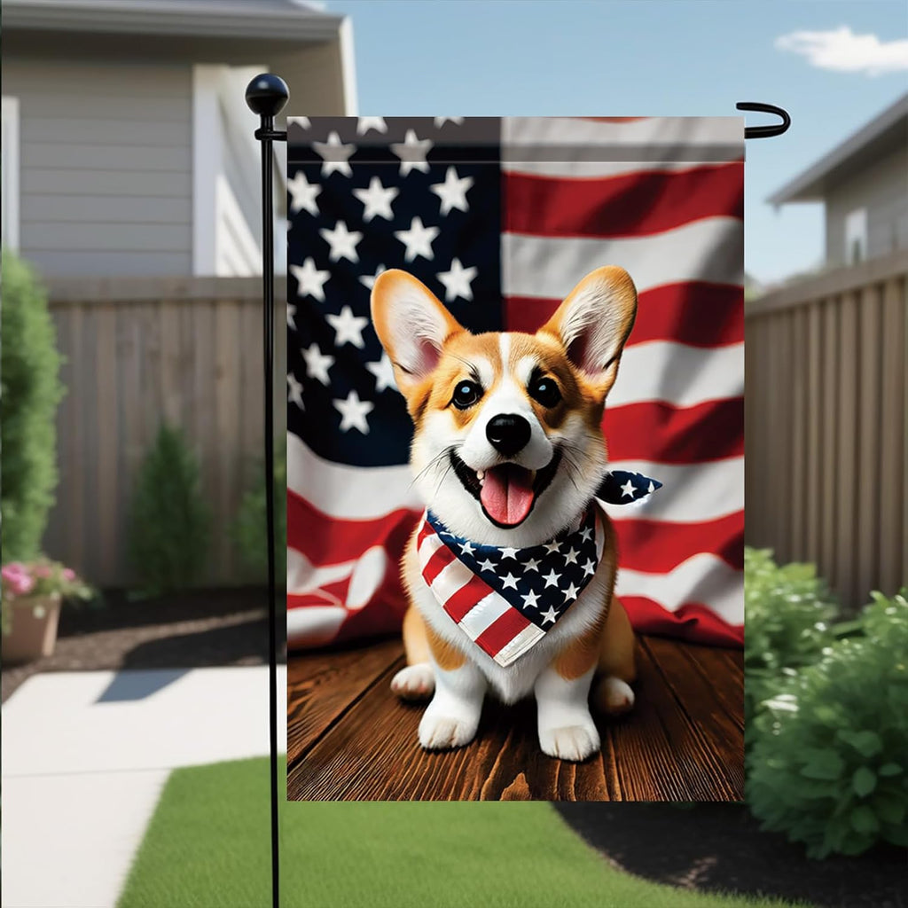 Patriotic 4Th of July Garden Flag Corgi Dog Welcome Fourth of July Independence Day Memorial Day Yard Flag Summer Outdoor Decorations 12X18 Inch
