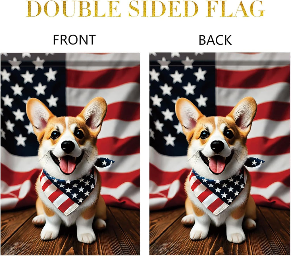 Patriotic 4Th of July Garden Flag Corgi Dog Welcome Fourth of July Independence Day Memorial Day Yard Flag Summer Outdoor Decorations 12X18 Inch