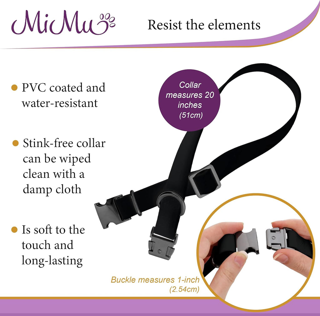 Medium Silicone Dog Collar - Black 20In Stylish Dog Collar with Clasp Buckle and D-Ring Leash Loop
