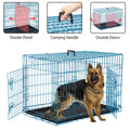 42 Inch Dog Crate, Dog Crates and Kennels for Big Dog Foldable Large Dog Crate for Large Dogs with Handle Double-Door Outdoor Metal Wire Dog Cage with Plastic Tray for Medium Dogs, Blue