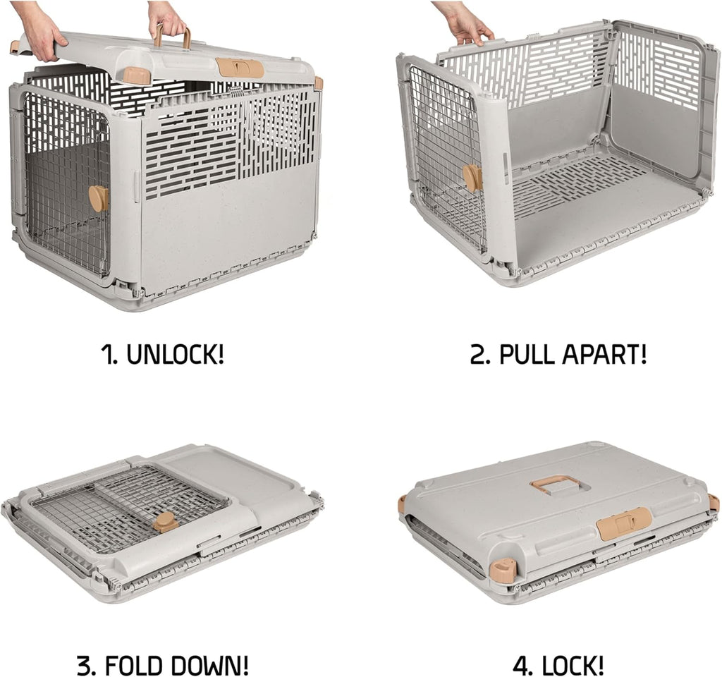 Collapsible Medium Pet Travel Carrier (Tan), Hard-Sided Kennel for Medium Dogs, Puppies, Cats, Kittens, Animals up to 50Lbs, Washable Home & Outdoor Pet Crate, 30.6"L X 22"W X 23.25"H