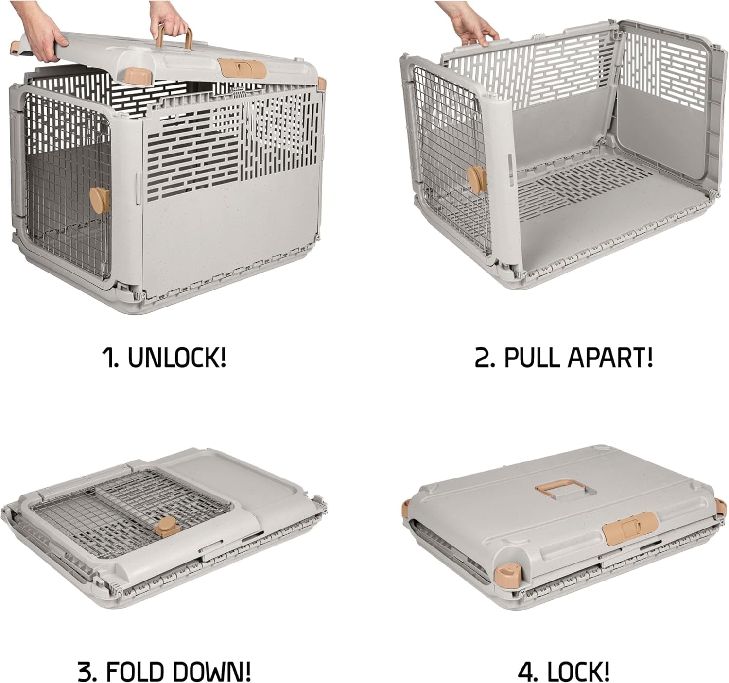 Collapsible Medium Pet Travel Carrier (Tan), Hard-Sided Kennel for Medium Dogs, Puppies, Cats, Kittens, Animals up to 50Lbs, Washable Home & Outdoor Pet Crate, 30.6"L X 22"W X 23.25"H