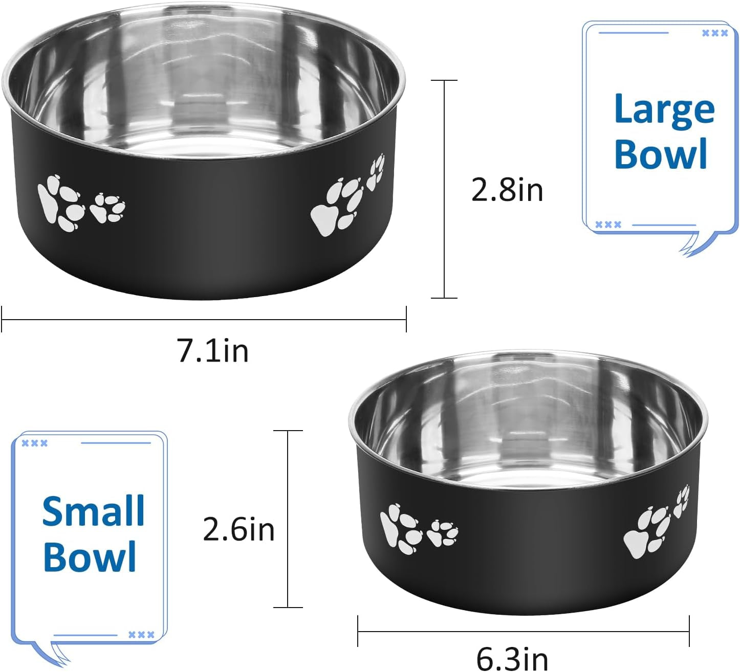 Kennel Water Bowls No Spill, 2Pack Stainless Steel Dog Food & Water Bowls for Kennel Cage Crate, Hanging Pet Bowls for Small and Large Dogs, Cats...(7.1 * 2.8”& 6.3 * 2.6”)