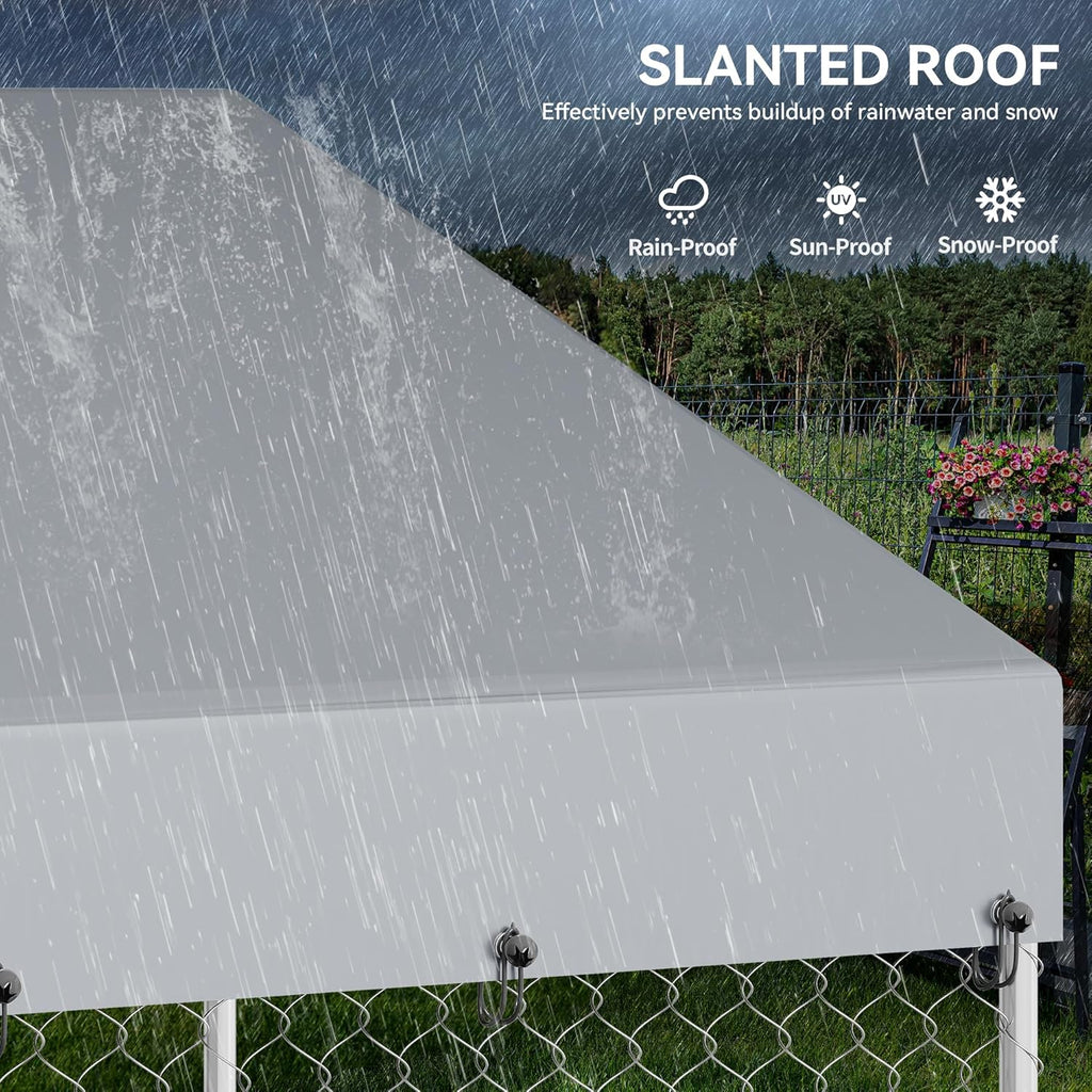 10'X10' Dog Kennel Outdoor with Rotating Feeder Bowls, Outdoor Dog Pens with Roof, Heavy Duty Dog House for Medium Large Dogs