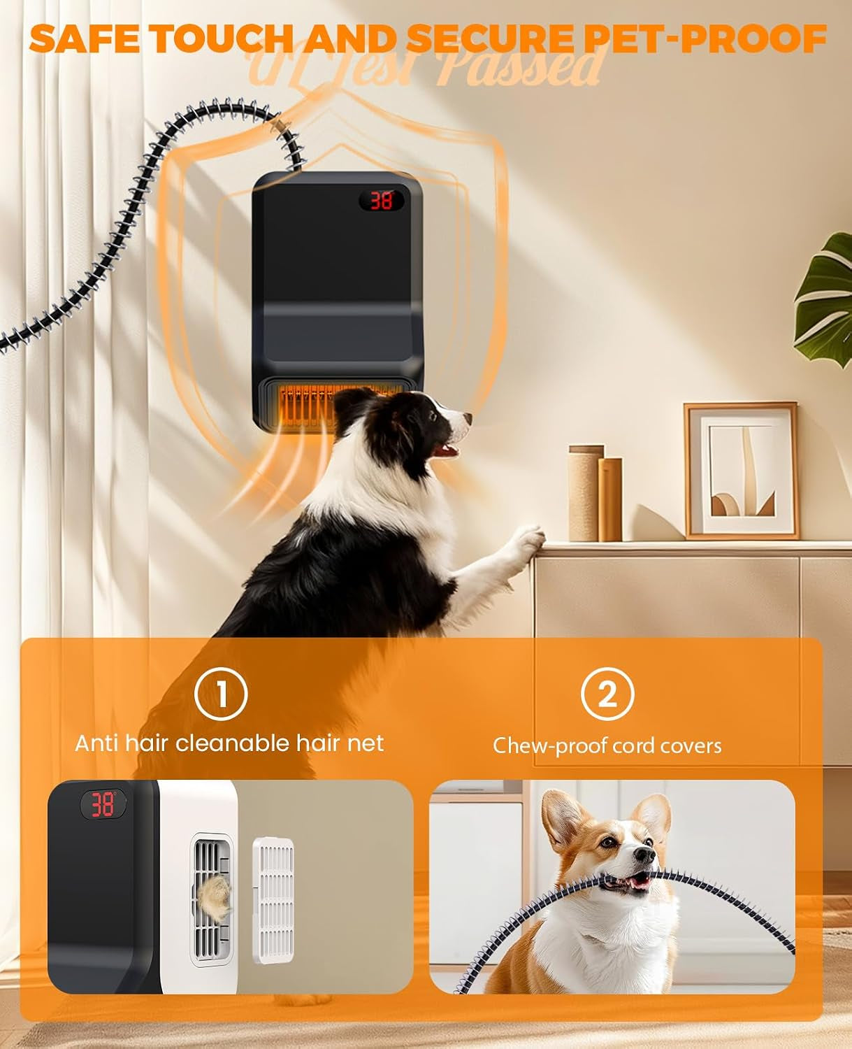 Dog House Heater with Thermostat,Pet Heater with Safe Overheat Protection and 6FT anti Chew Cord,2 Heating Mode (600/300W) Pet Warmer Suitable for Dogs Chicken Coops Rabbits