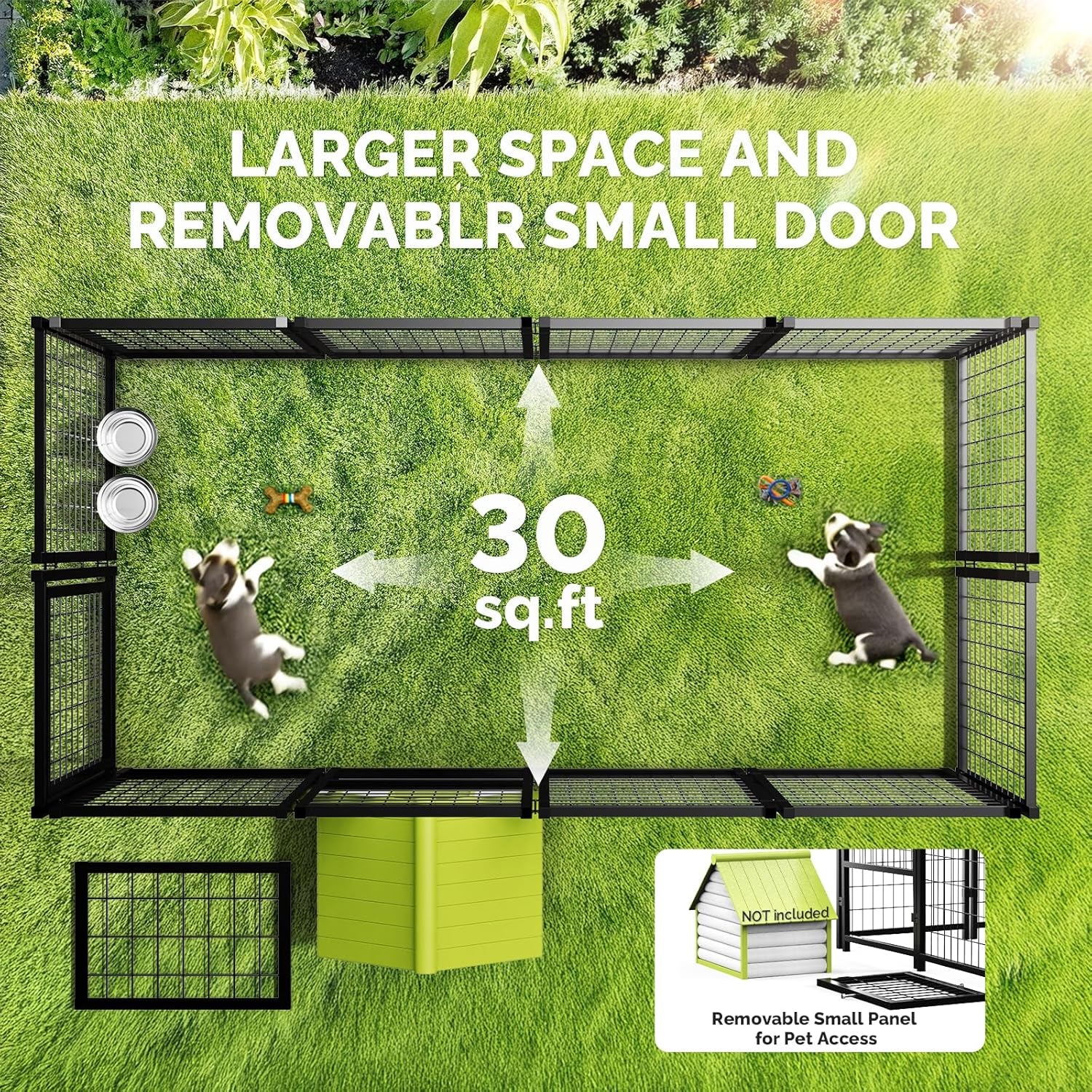 Outdoor Dog Kennel outside Run with Doggy Door, Swivel Feeder&Roof - 8X4X6Ft Large Dog Kennels Pens outside for Large Dogs Breed- Heavy Duty Cage Yard (Can Connect to Your Dog House)