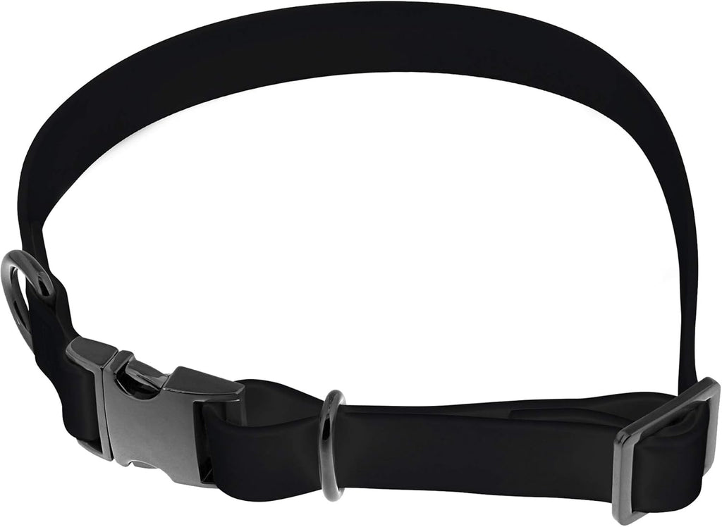 Medium Silicone Dog Collar - Black 20In Stylish Dog Collar with Clasp Buckle and D-Ring Leash Loop