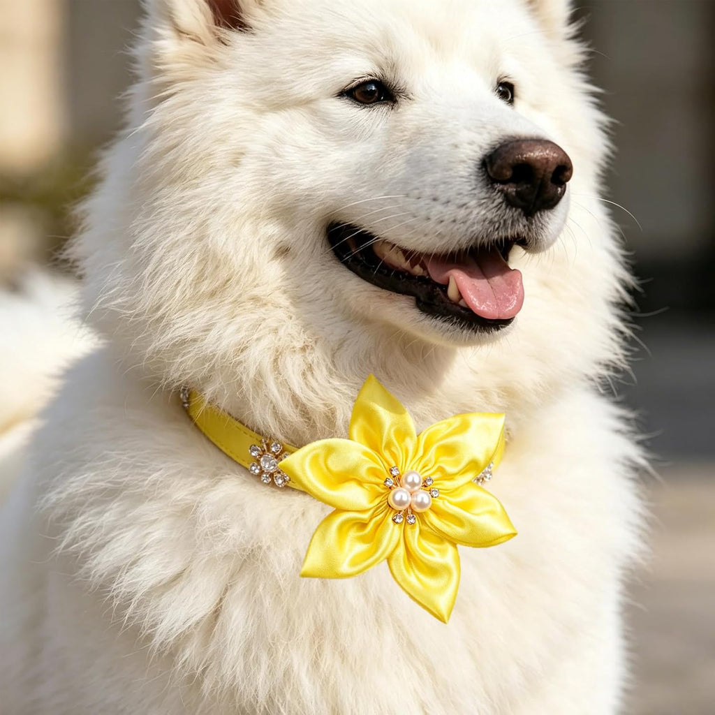8 PCS Flower Rhinestone Dog Collar, Adjustable Bling Sparkling Jewelry Pet Necklace for Small Medium Dogs Cats, Comfortable Fashion Grooming Accessories for Wedding Party