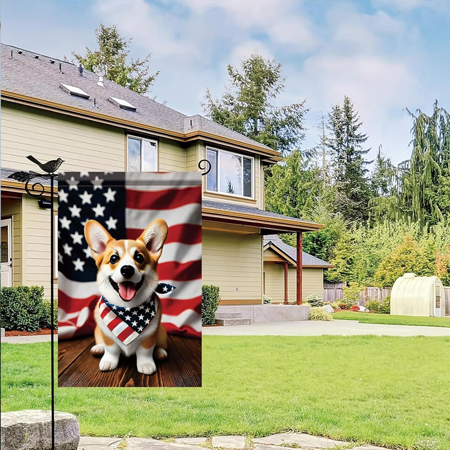 Patriotic 4Th of July Garden Flag Corgi Dog Welcome Fourth of July Independence Day Memorial Day Yard Flag Summer Outdoor Decorations 12X18 Inch