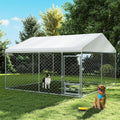 10X10 Ft Dog Kennel Outside, Outdoor Dog Kennel with Roof, Dog Kennels Outdoor with Steel Rotating Feeder Bowls, outside Kennel for Large Dogs