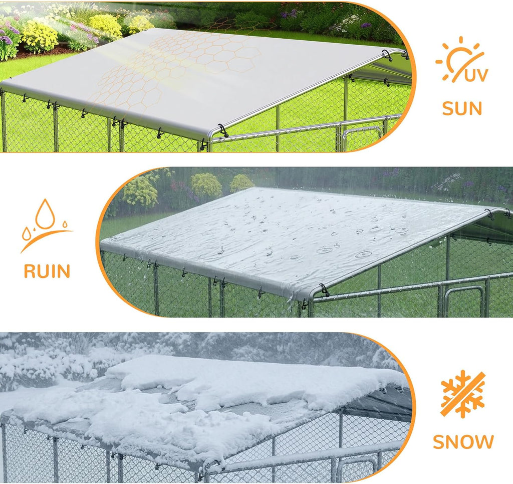 7.8X7.8 FT Extra Large & Heavy Duty Dog Kennel Run - Outdoor Metal Enclosure with Lockable Door and Waterproof Cover for Big Dogs