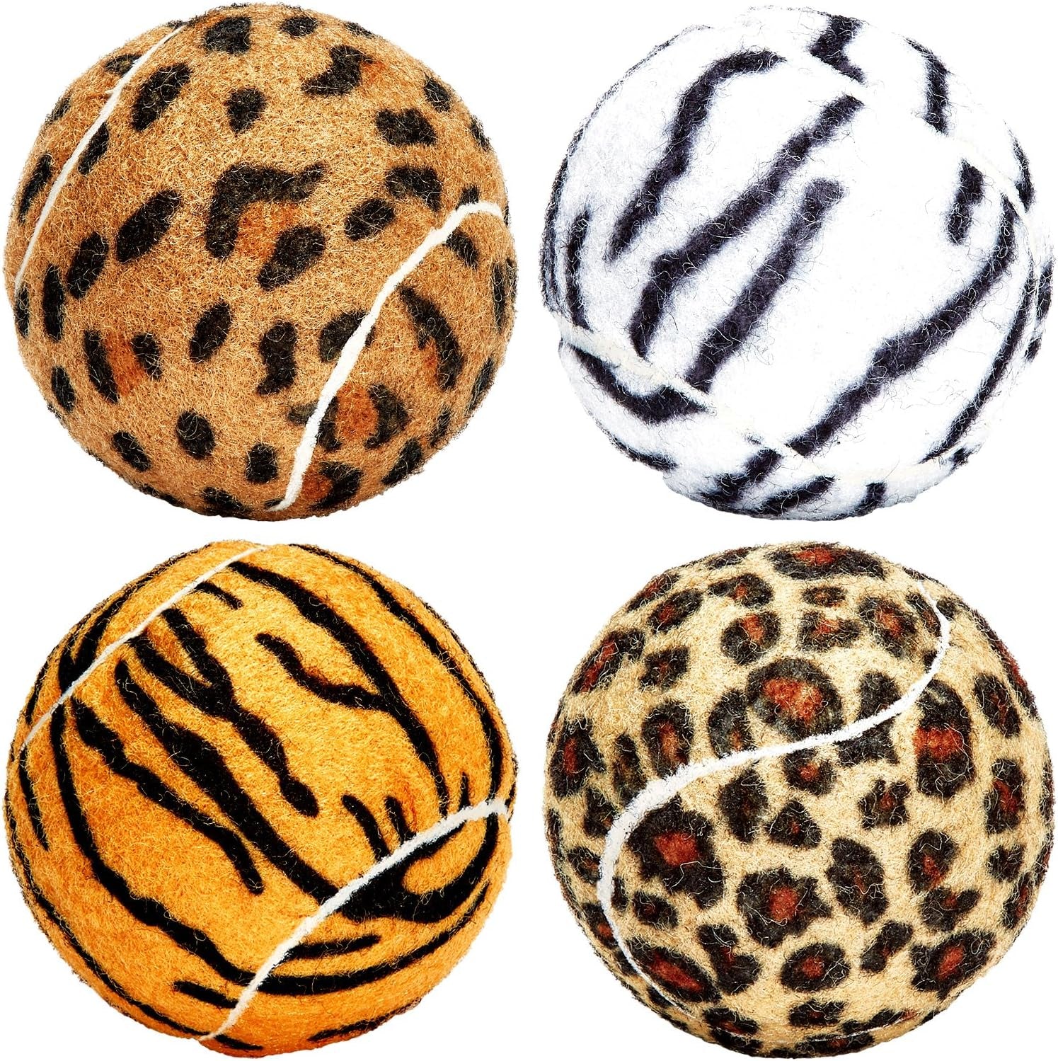 Unique Sports Dog Fetch Squeaker Balls Animal Prints 4 Pack