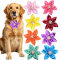 8 PCS Flower Rhinestone Dog Collar, Adjustable Bling Sparkling Jewelry Pet Necklace for Small Medium Dogs Cats, Comfortable Fashion Grooming Accessories for Wedding Party