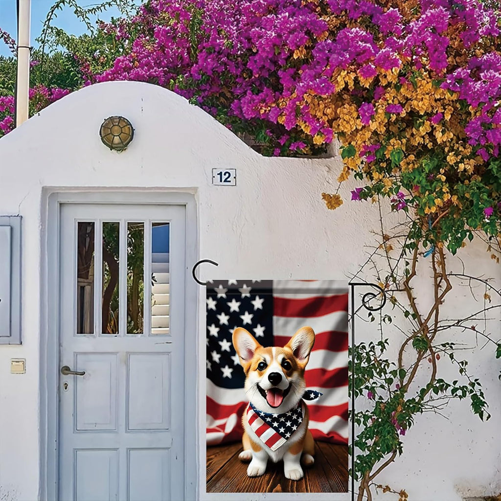 Patriotic 4Th of July Garden Flag Corgi Dog Welcome Fourth of July Independence Day Memorial Day Yard Flag Summer Outdoor Decorations 12X18 Inch