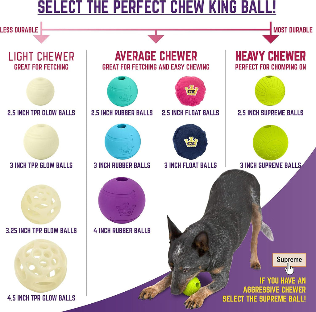 by Mammoth Supreme Rubber Dog Fetch Balls (8-Pack), Durable 3” Natural Rubber Balls with Safety Air Vent, High Bounce Fetch Toys for Aggressive Chewers, Launcher Compatible - Yellow