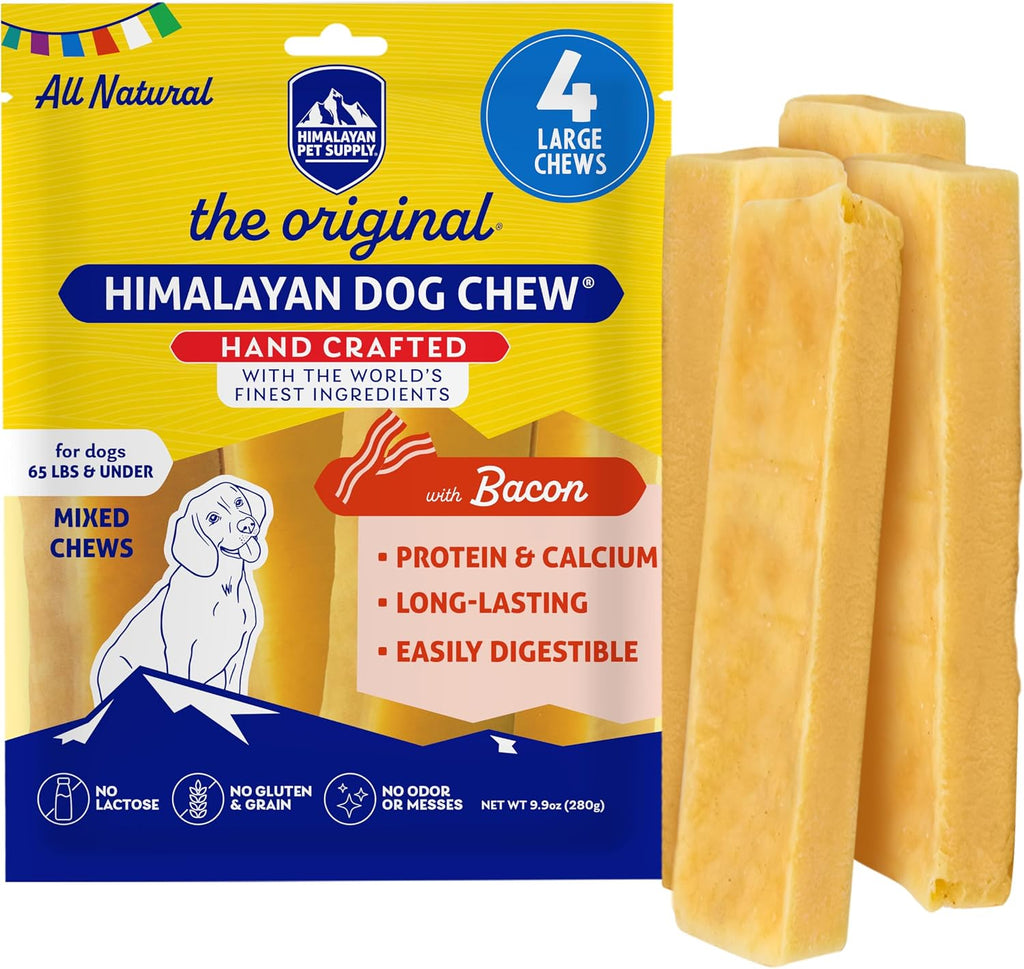Bacon Yak Cheese Dog Chews, the Better-For-You Chew, 100% Natural Long Lasting, Healthy Dog Treats, Lactose & Grain Free, Protein Rich, for Dogs 65 Lbs & Smaller, 4-Count