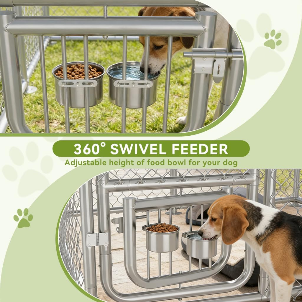 10×10FT Outdoor Dog Kennel with Adjustable Bowls Feeder Heavy Duty Extra-Large Dog Enclosure with Roof & Lock All Weather Resistant for Medium Large Dogs (Dark Black, 10X10Ft (124In)