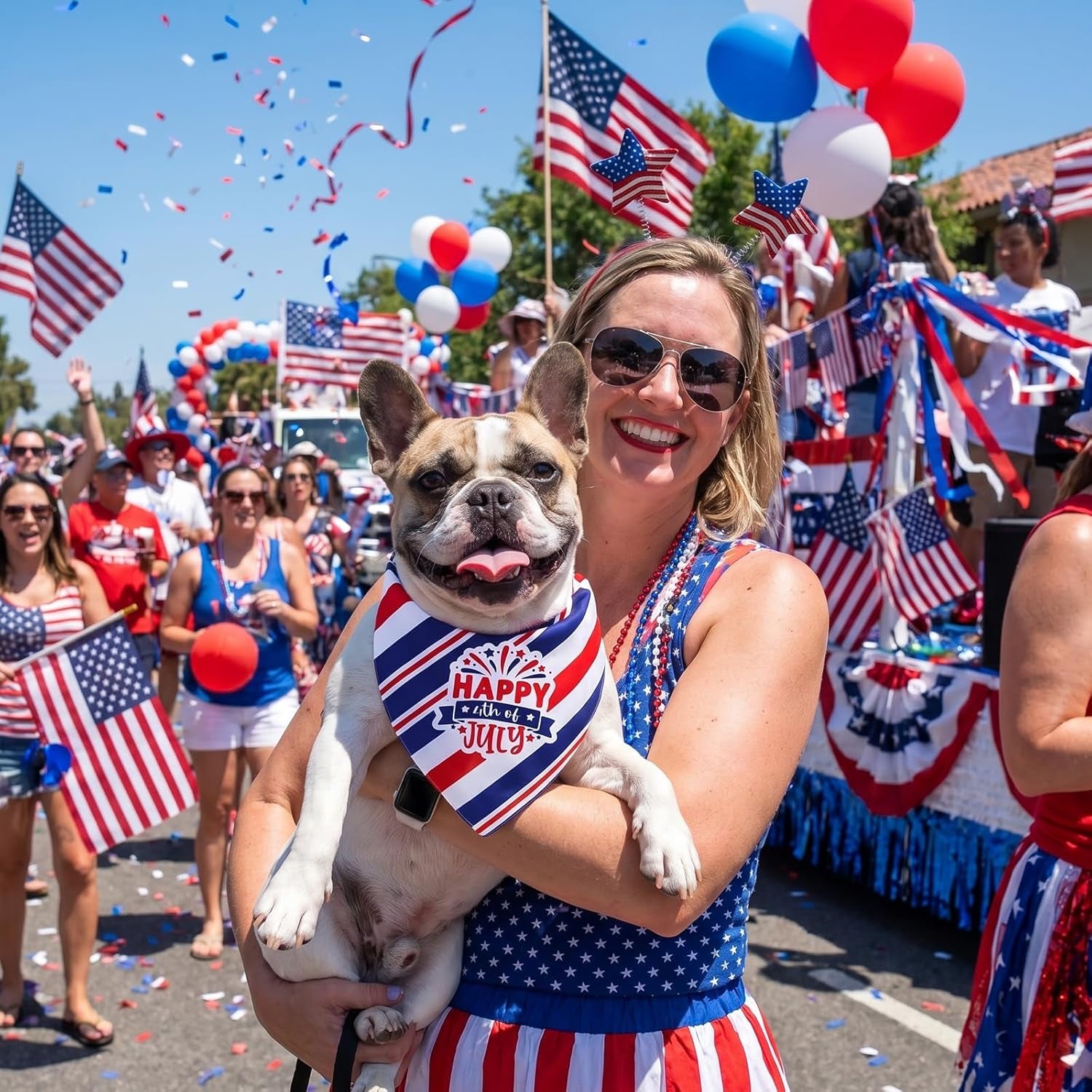 4Th of July Bandanas for Dog - 2 Pcs Reversible Patriotic Dog Bandanas with Star for Fourth of July Memorial Independence Day Parades Freedom Day Family Photos