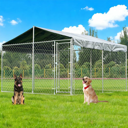 10X10Ft Extra Large Dog Kennel Outdoor, Heavy-Duty outside Dog Kennel with Roof, Security Latch-Lock Door, Chain-Link Dog Enclosure Dog Run for Yard with Cover