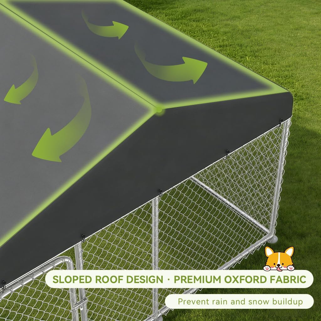 10×10FT Outdoor Dog Kennel with Adjustable Bowls Feeder Heavy Duty Extra-Large Dog Enclosure with Roof & Lock All Weather Resistant for Medium Large Dogs (Dark Black, 10X10Ft (124In)