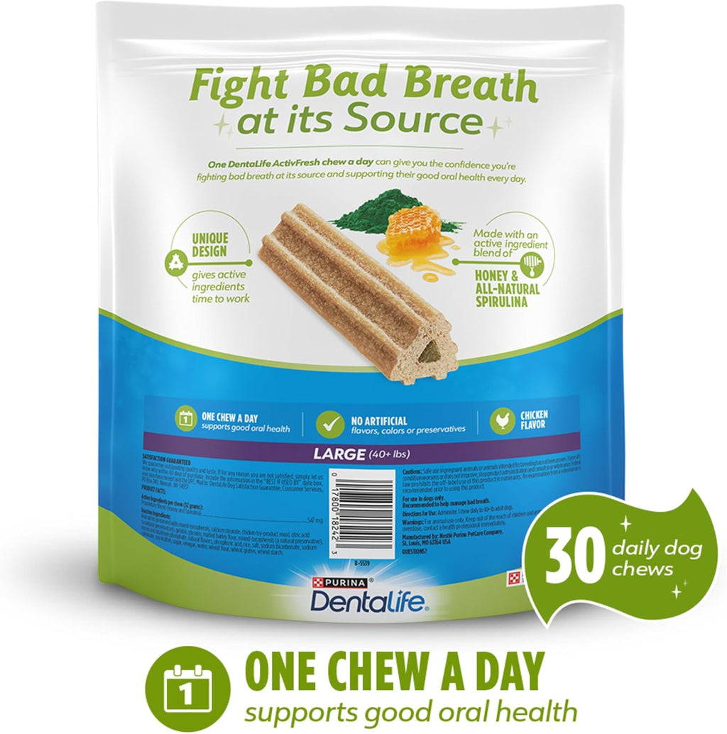 Activfresh Pack of 2 Dog Chews for Large Dogs 40 Lbs. and Up, Dental Chews to Freshen Breath, Chicken Flavor, 35 Oz. Each, 30 Chews Each/60 Total Chews - 30 Ct. Pouch