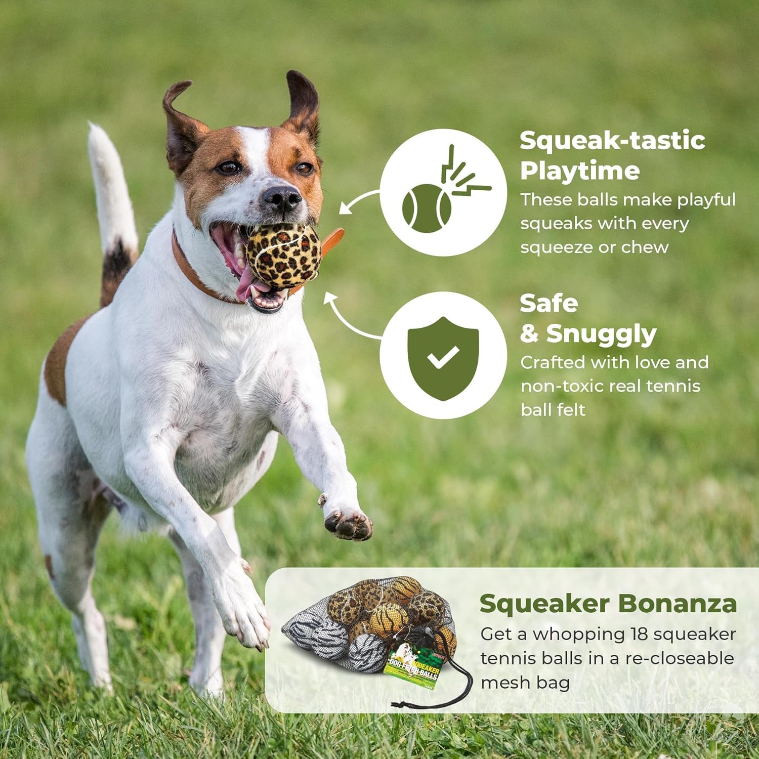 Unique Sports Dog Fetch Squeaker Balls Animal Prints 18 Pack