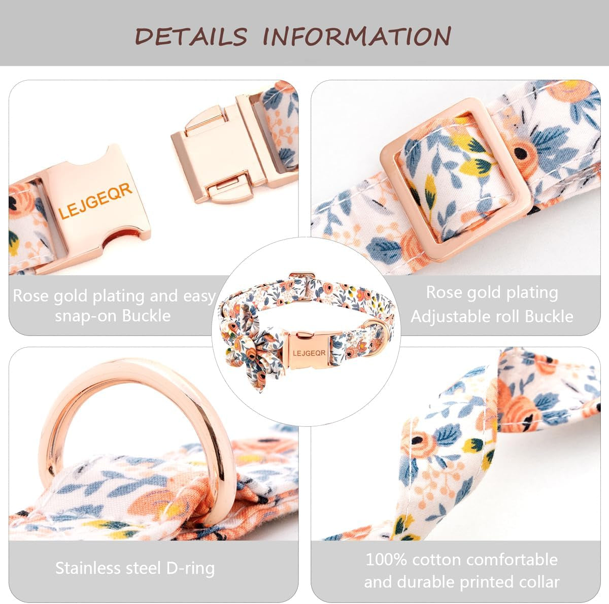 Floral Girl Dog Collar,Cotton Dog Collars for Dogs Female Dog Collar with Flower Fall Cute Dog Collars with Quick Release Buckle Puppy Collars Pet Dog Collar for Small Medium Large Dogs