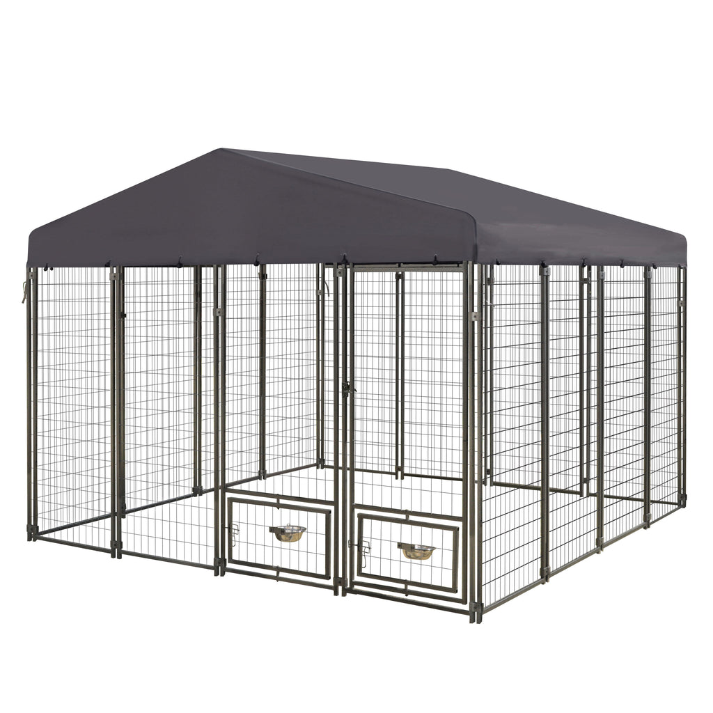 Metal Dog Kennel 90.4-In X 120.9-In Black Steel Indoor/Outdoor Pet Gazebo