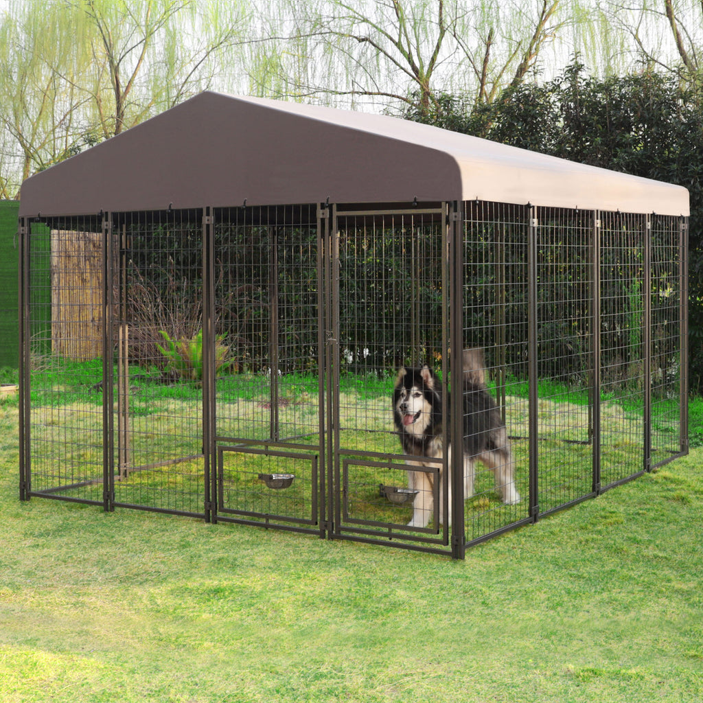 Metal Dog Kennel 90.4-In X 120.9-In Black Steel Indoor/Outdoor Pet Gazebo