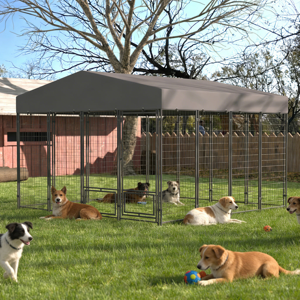 Metal Dog Kennel 90.4-In X 120.9-In Black Steel Indoor/Outdoor Pet Gazebo