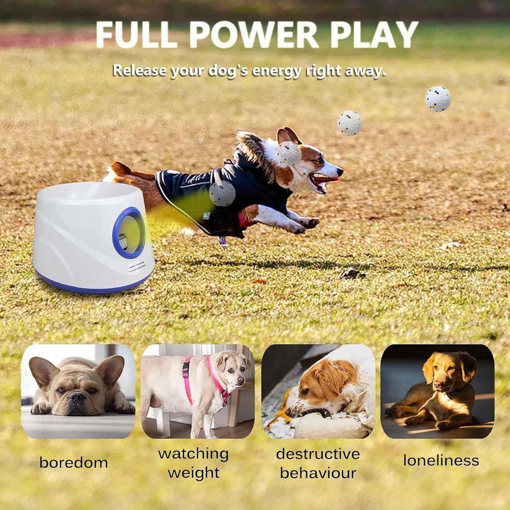 Dog Ball Thrower Launcher,Automatic Ball Launcher for Dogs with 3 Launching Distance 20-45FT,6 2.3 Inch ETPU Tennis Balls,Interactive Dog Toys for Small/Medium Dogs, Not for Aggressive Chewers