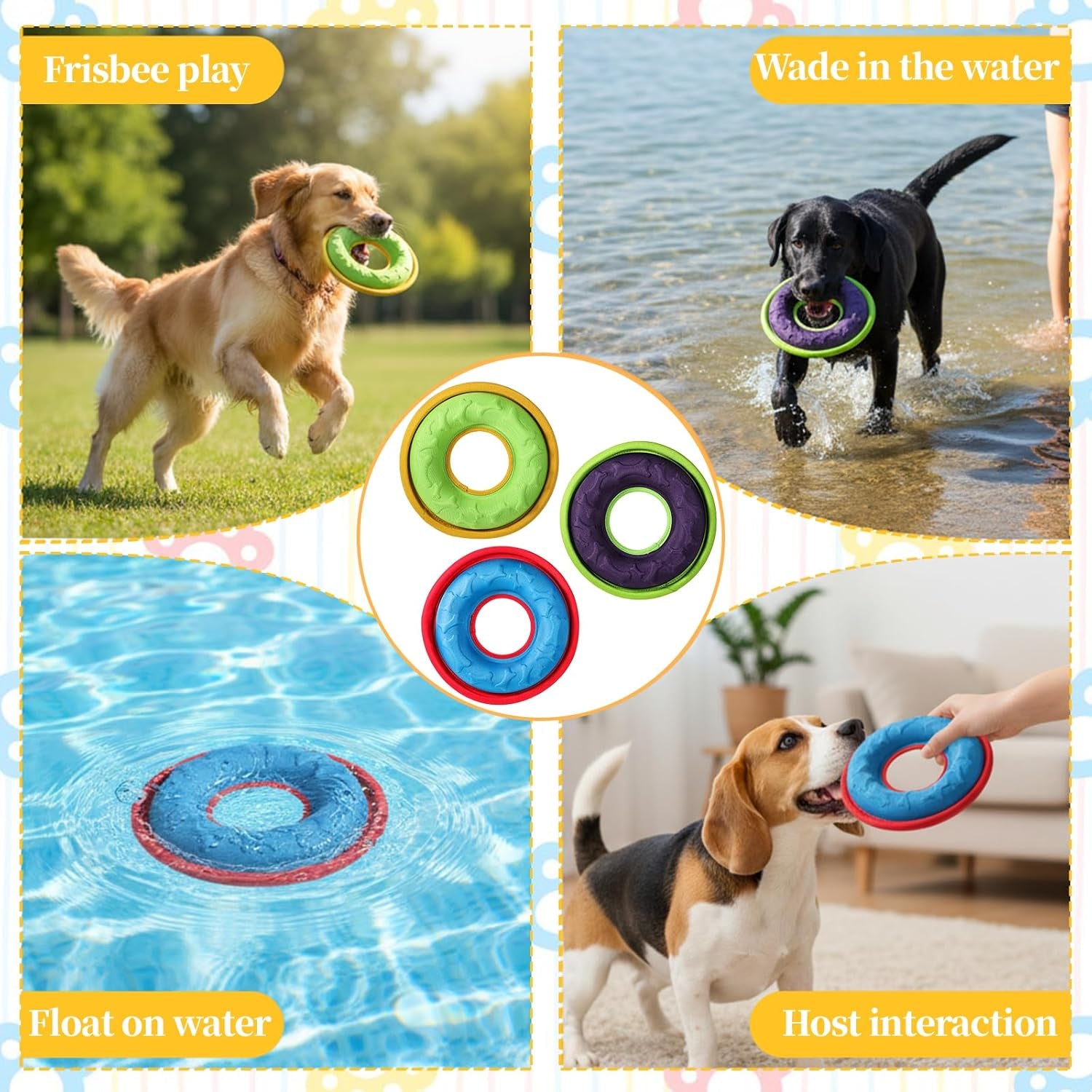 3 Pcs Flying Disc Dog Fetch Toys, 9.05 Inch Interactive Flyer and Tug Toys, Feedable Lightweight Nylon Fabric Pet Training and Outdoor Exercise Toys for Small, Medium, Large Dogs, Safe on Teeth
