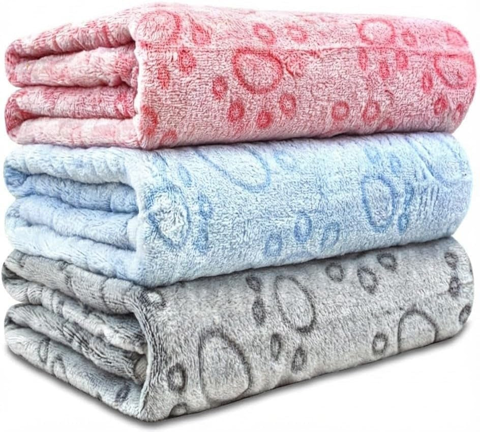 Dog Blankets for Dogs, 3 Pack Dog Blanket Washable 23" X 16", Fuzzy Soft Pet Mat Throw Cover for Kennel Crate Bed, Cute Paw Pattern, Cat Blanket, Blankets for Dogs, Pet Blanket